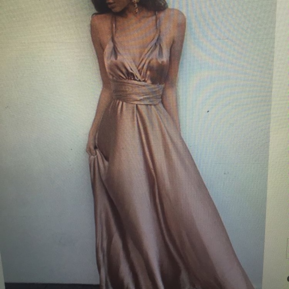 Pink custom satin shiny metallic Prom dress. - Picture 2 of 4